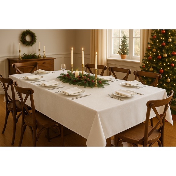 Vtg W-C Designs White Damask Tablecloth 58x110  12 Cloth Napkins Floral Jacquard - Picture 1 of 9